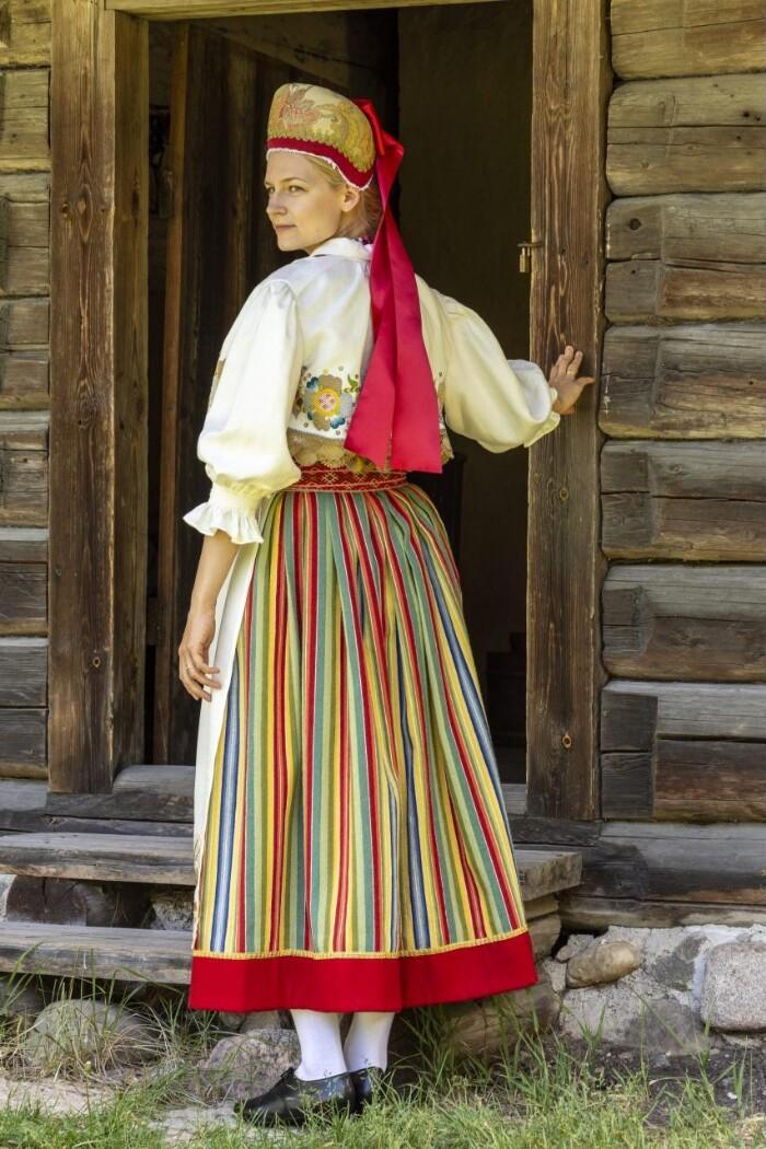 Helena Elme wearing Jõelähtme parish national costume, made by herself